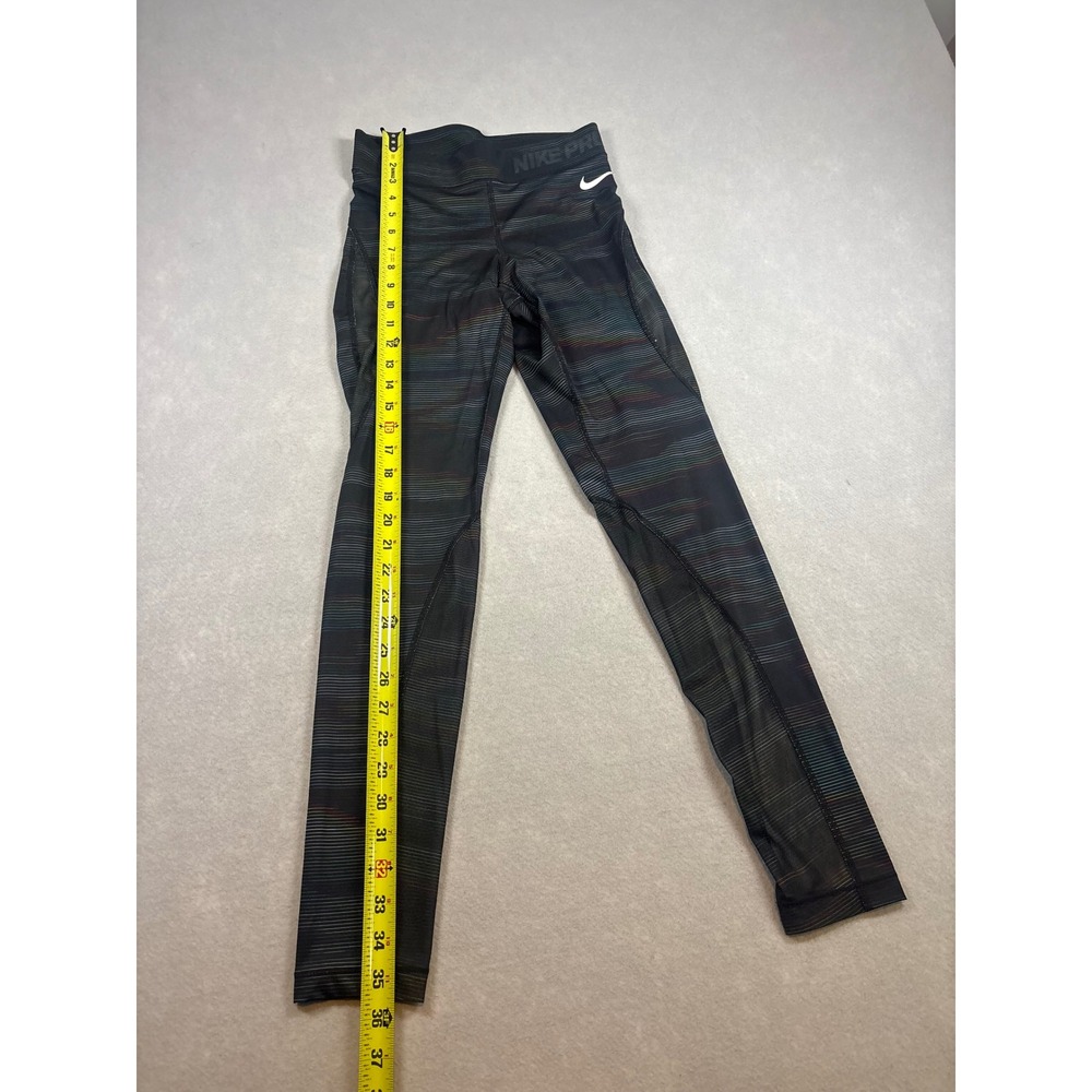 Nike Pro Hypercool Women Small Black Multicolor Striped Mesh Athletic Leggings - Picture 2 of 7